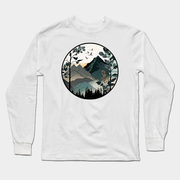 beautiful mountain view, vintage style Long Sleeve T-Shirt by teehood